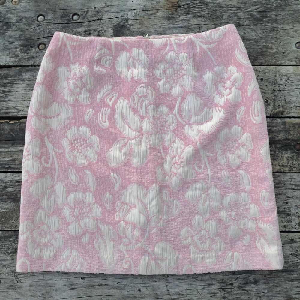 Chadwick's Size Large 14 Pink White Floral Skirt Career Professional Straight
